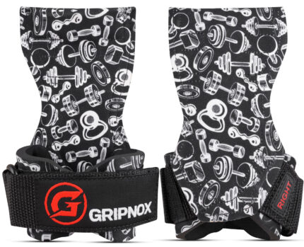 GripNox Premium Lifting Grips – Dumbbell Print Edition (Wrist Support)