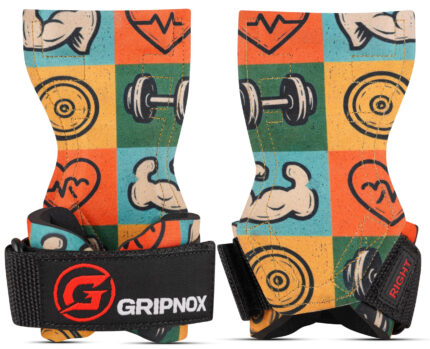 GripNox Lifting Grips – Retro Pop Art Edition (Colorful Grid Pattern with Wrist Support)