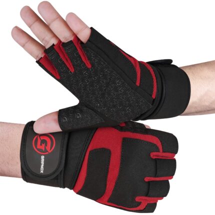 Gripnox Half Finger Gym Gloves – Red detail