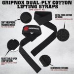 GRIPNOX Cotton Lifting Straps - Black - key features infographic