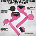 GRIPNOX Cotton Lifting Straps - Pink - key features infographic