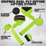 GRIPNOX Cotton Lifting Straps - F Green - key features infographic