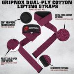GRIPNOX Cotton Lifting Straps - Mehroon - key features infographic