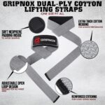 GRIPNOX Cotton Lifting Straps - Grey - key features infographic