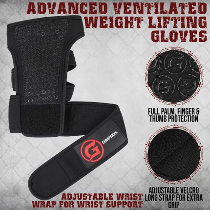 GRIPNOX Open-Hand Ventilated Gym Gloves - Black